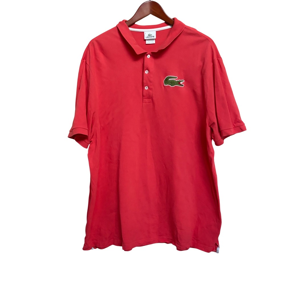 Lacoste Mens Y2K Short Sleeve Classic Pique Polo Shirt Coral Red Size 9 XL